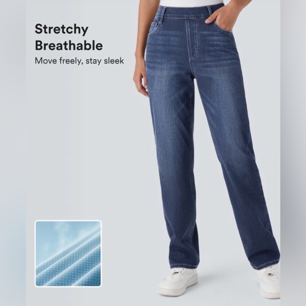 HALARA Flex™ High Waisted Pockets Straight Leg Washed Casual Jeans- new